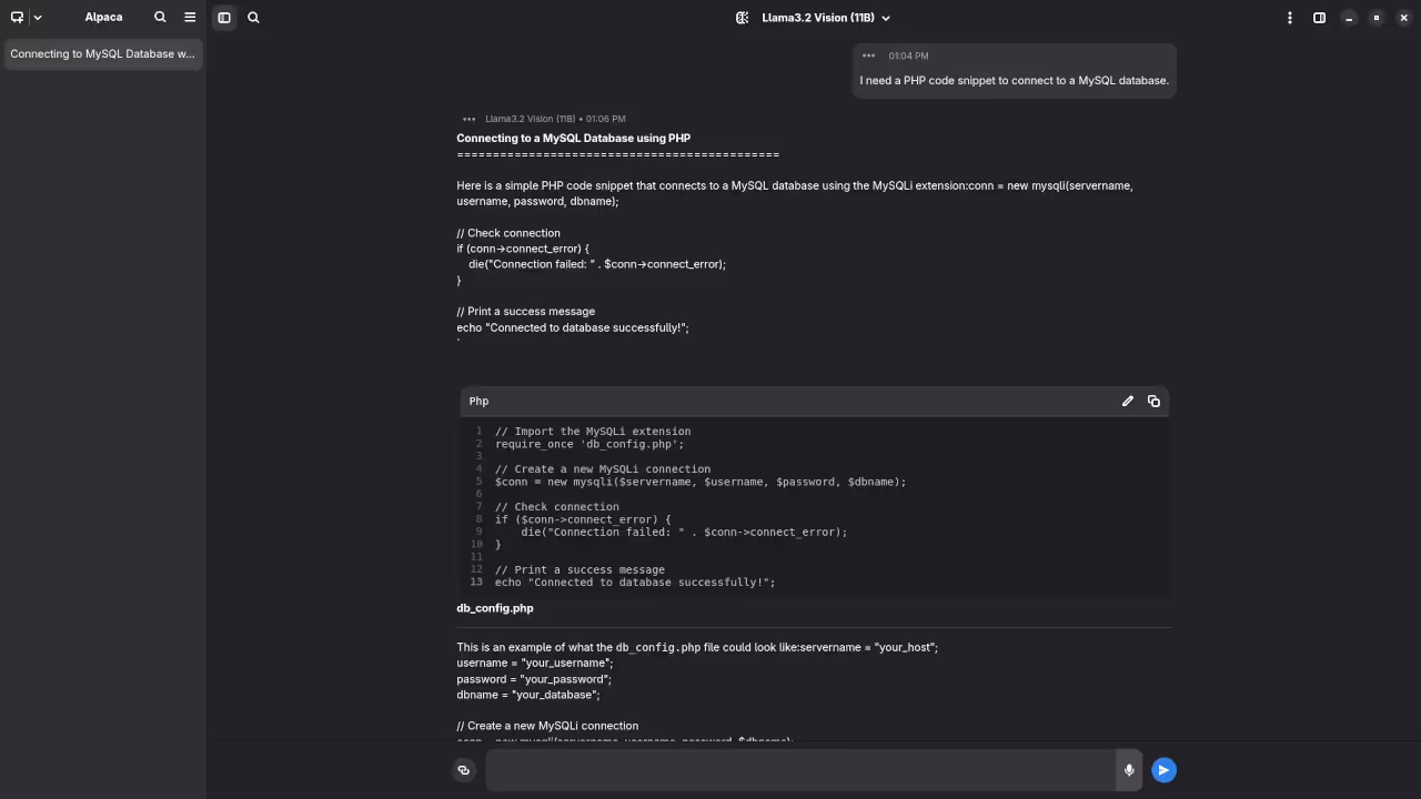 Llama 3.2 Vision 11B answered question about PHP code
