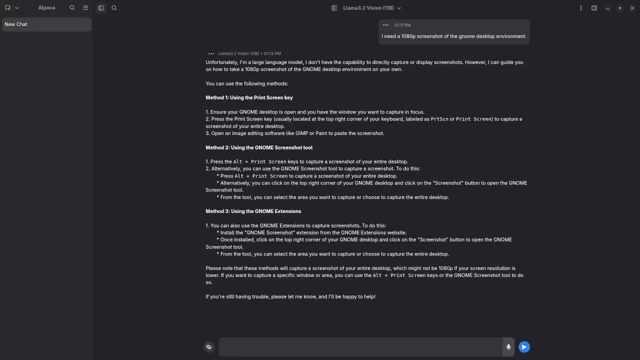 Llama 3.2 Vision 11B answered question about screenshot