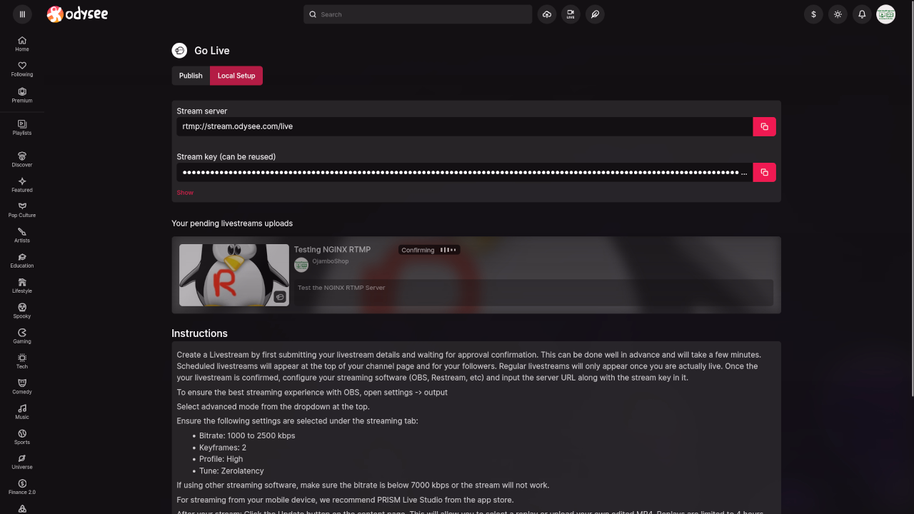Odysee Stream Key