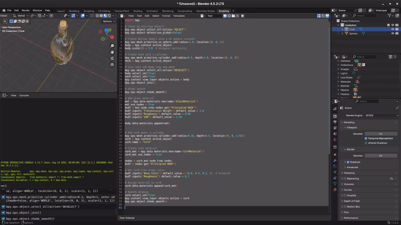 Low poly glass bottle Python code