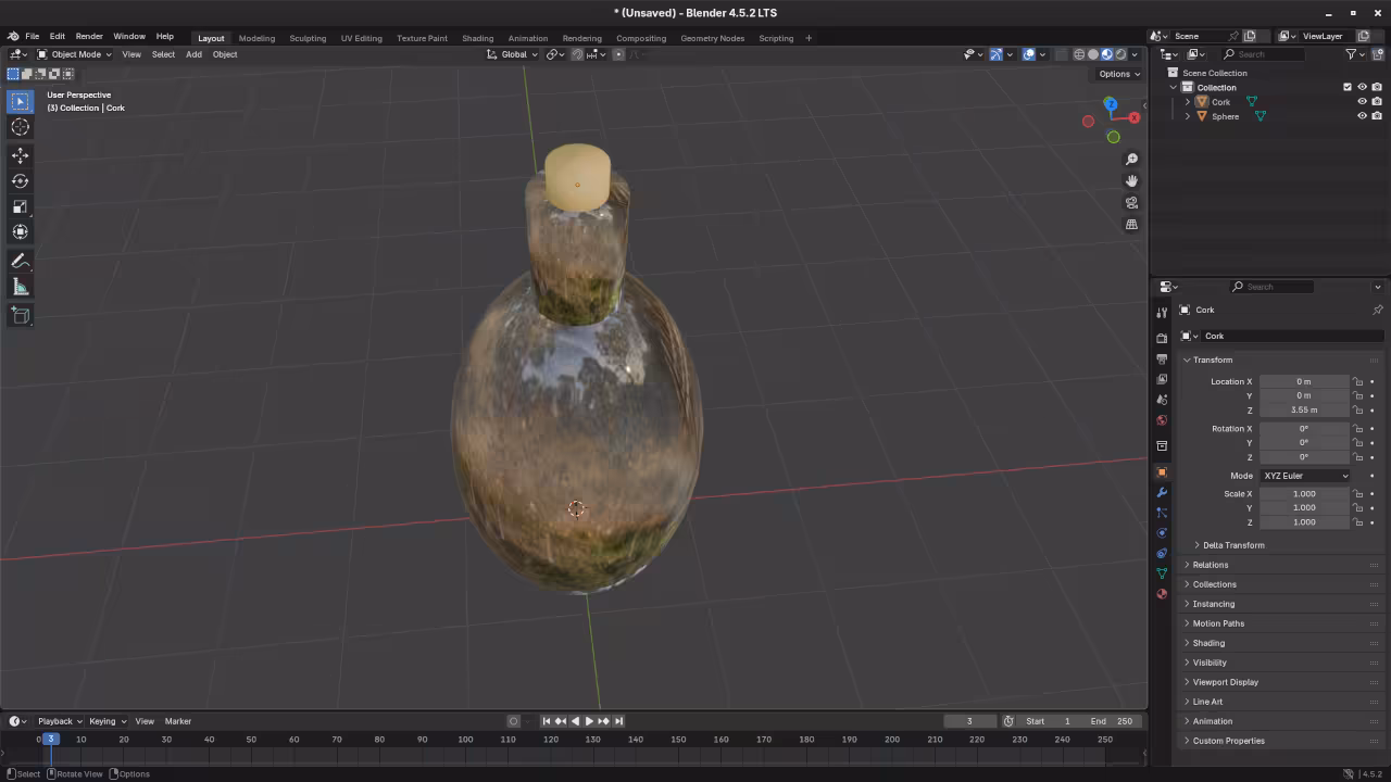 Low poly glass bottle in Blender