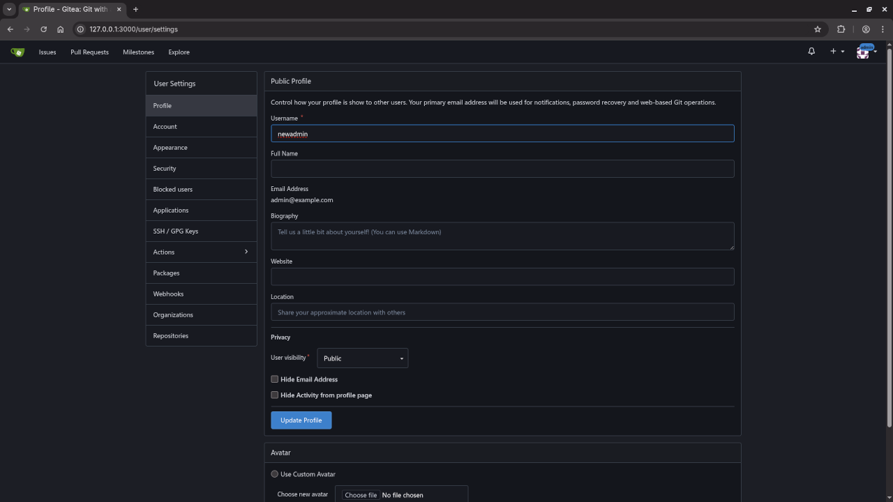 Gitea User Profile