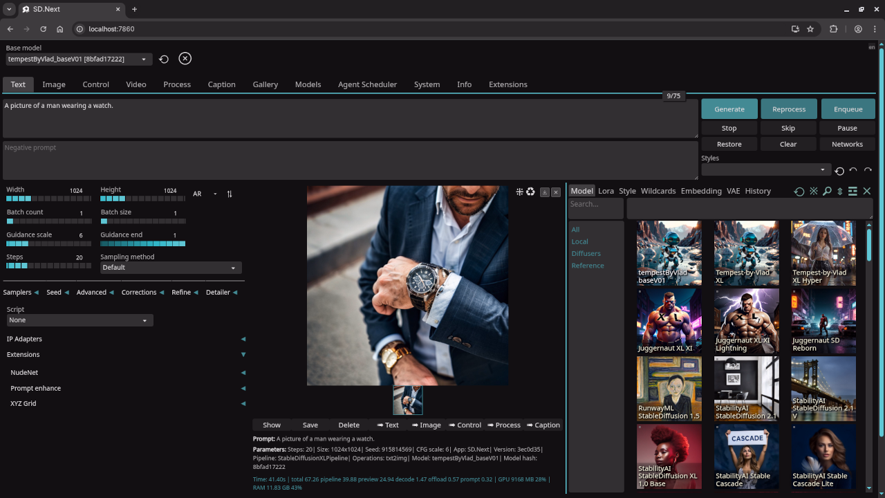 SD.Next generated picture about the man wearing a watch