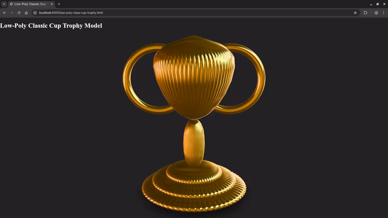 Low poly classic cup trophy in Web browser