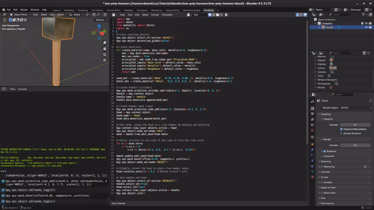 Low poly hammer Python code