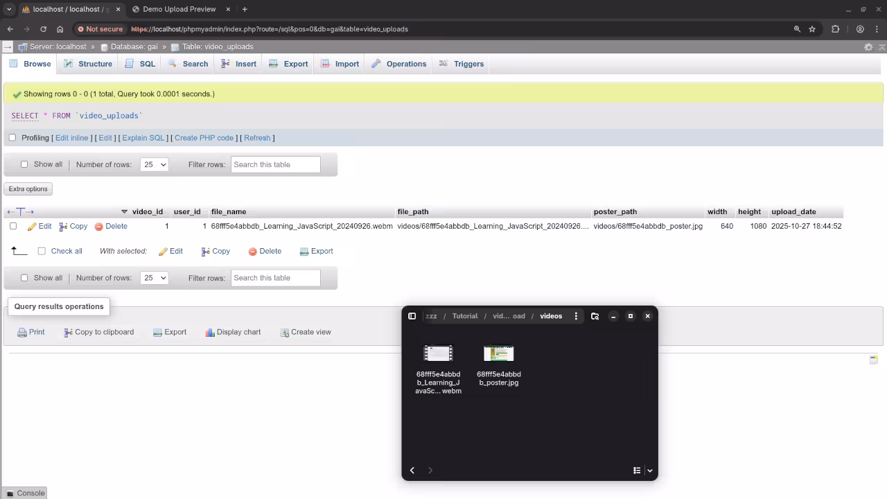 Uploaded Video Path In Database