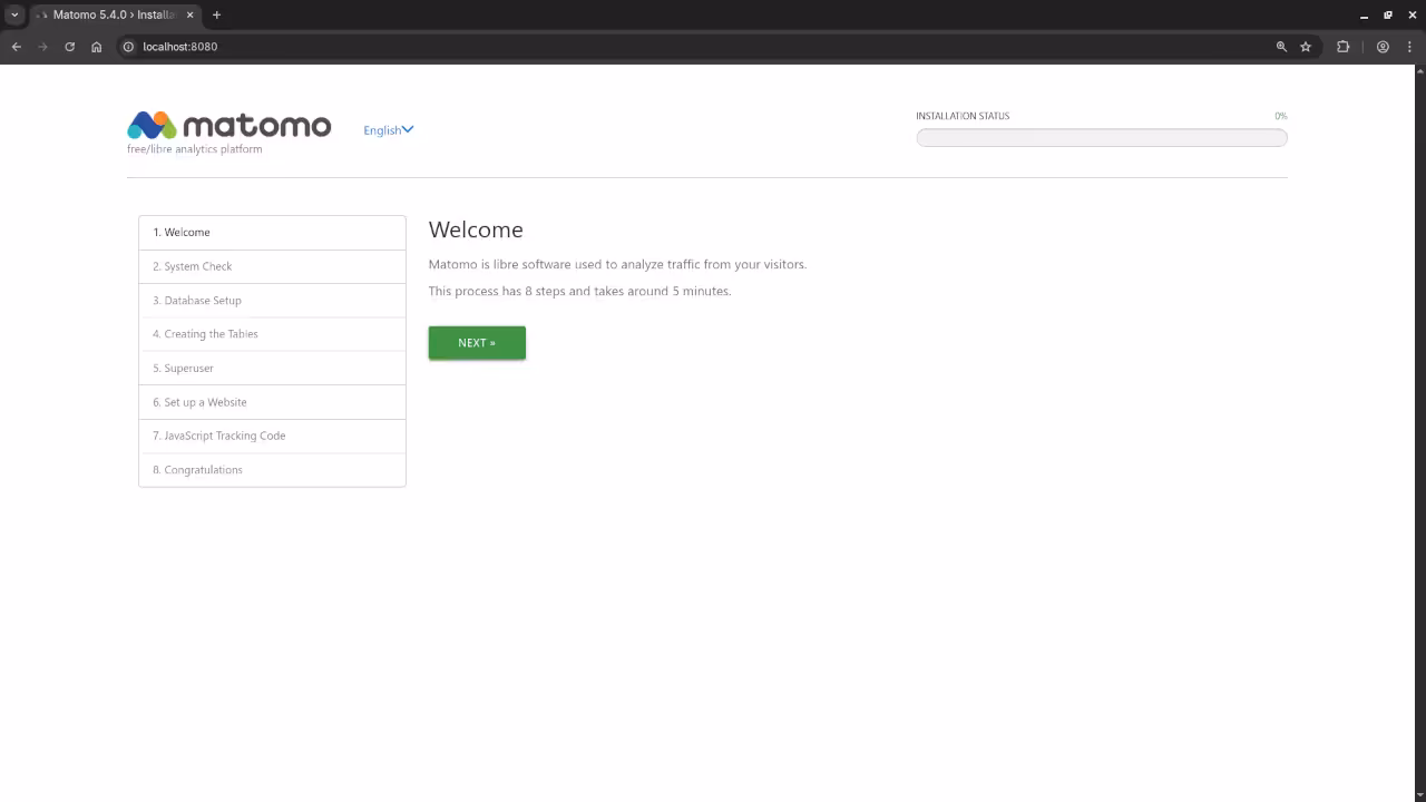 Matomo Setup Screen