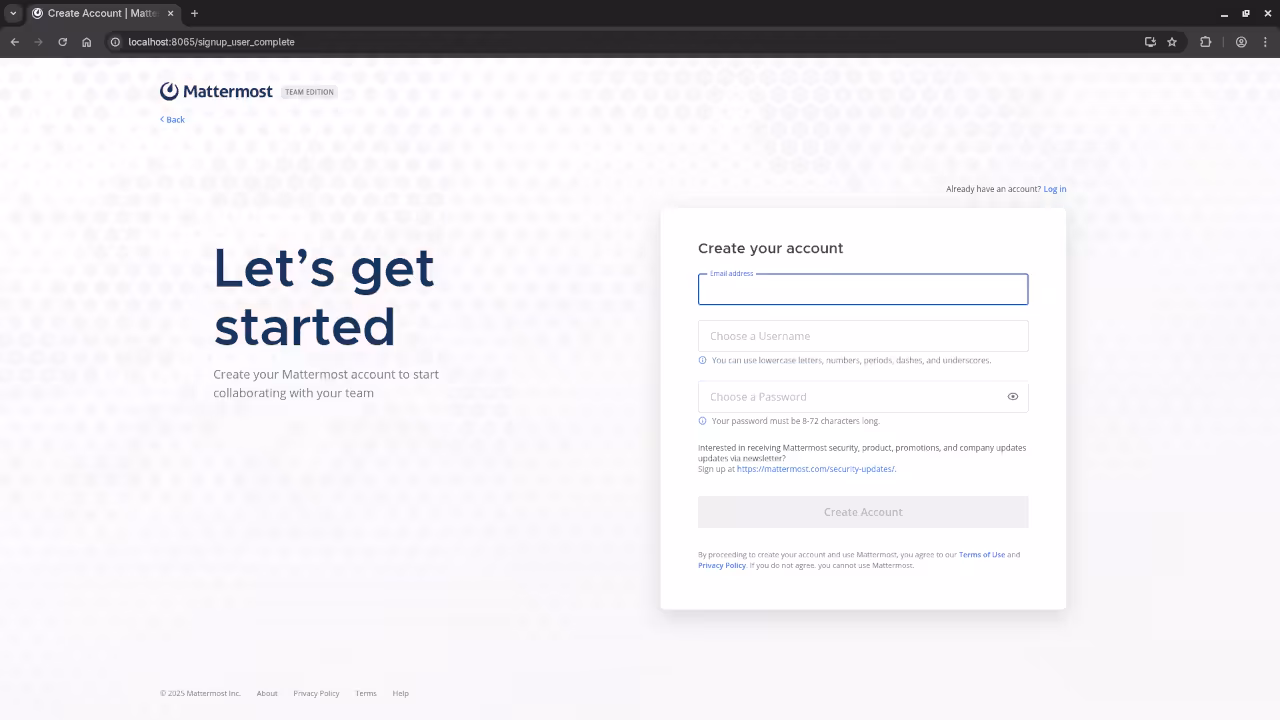 Mattermost Account Creation