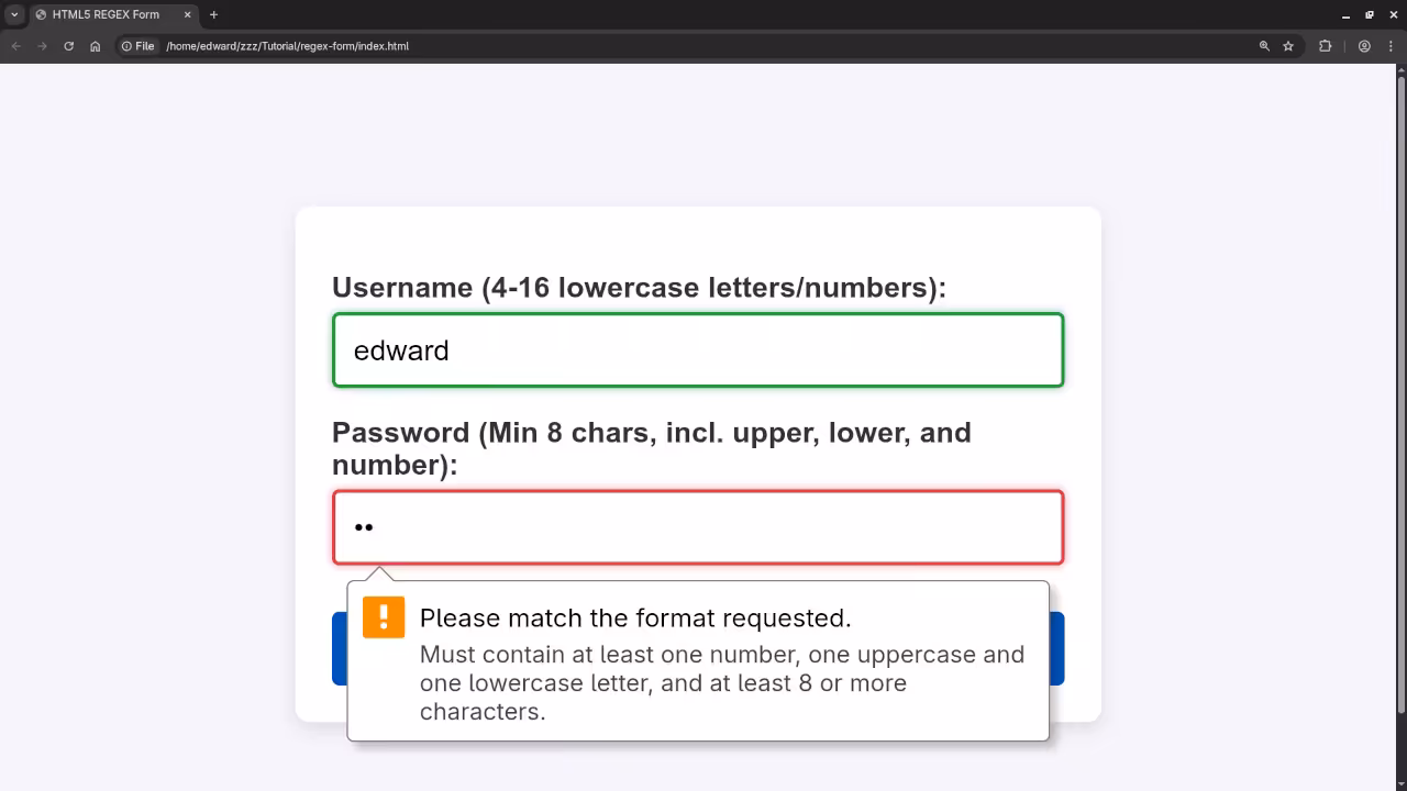 An HTML5 Password Regex