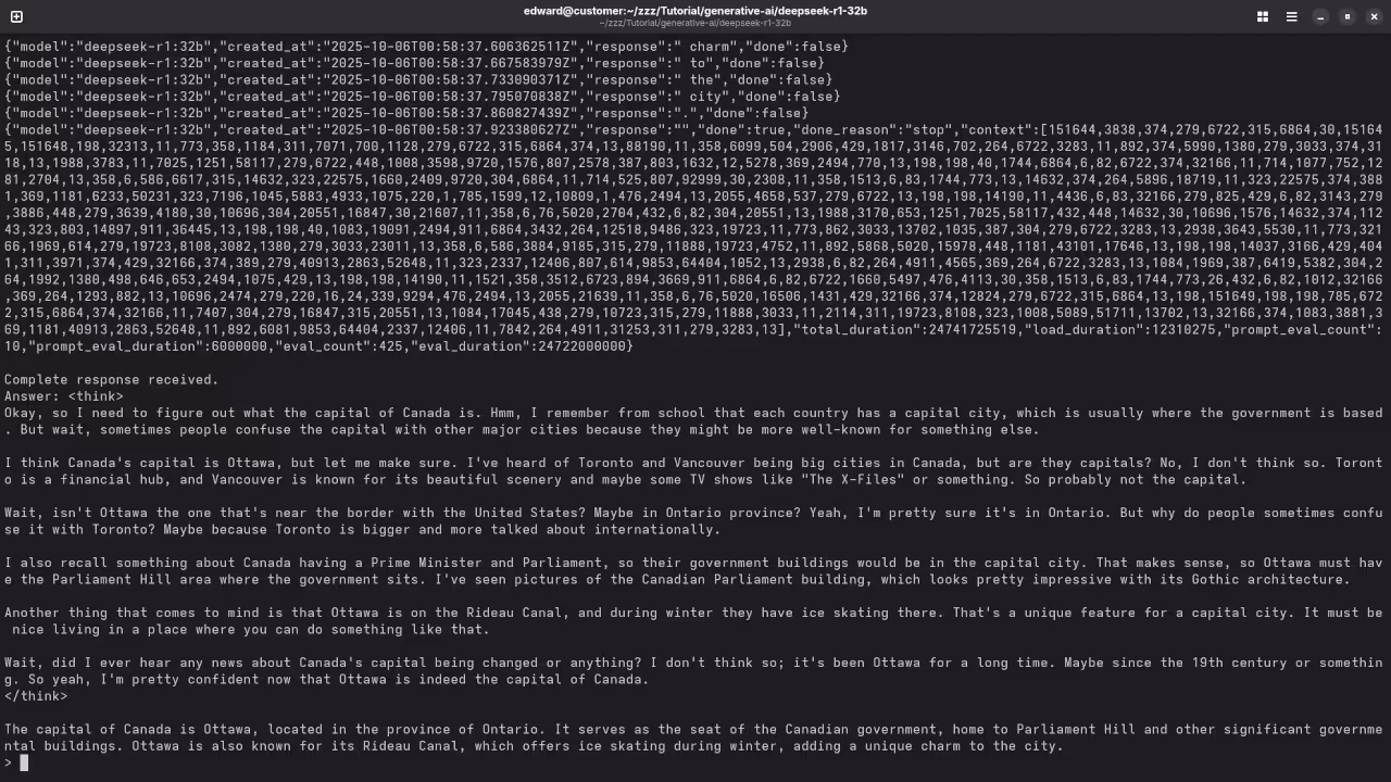 DeepSeek-R1 32B answered question about the capital