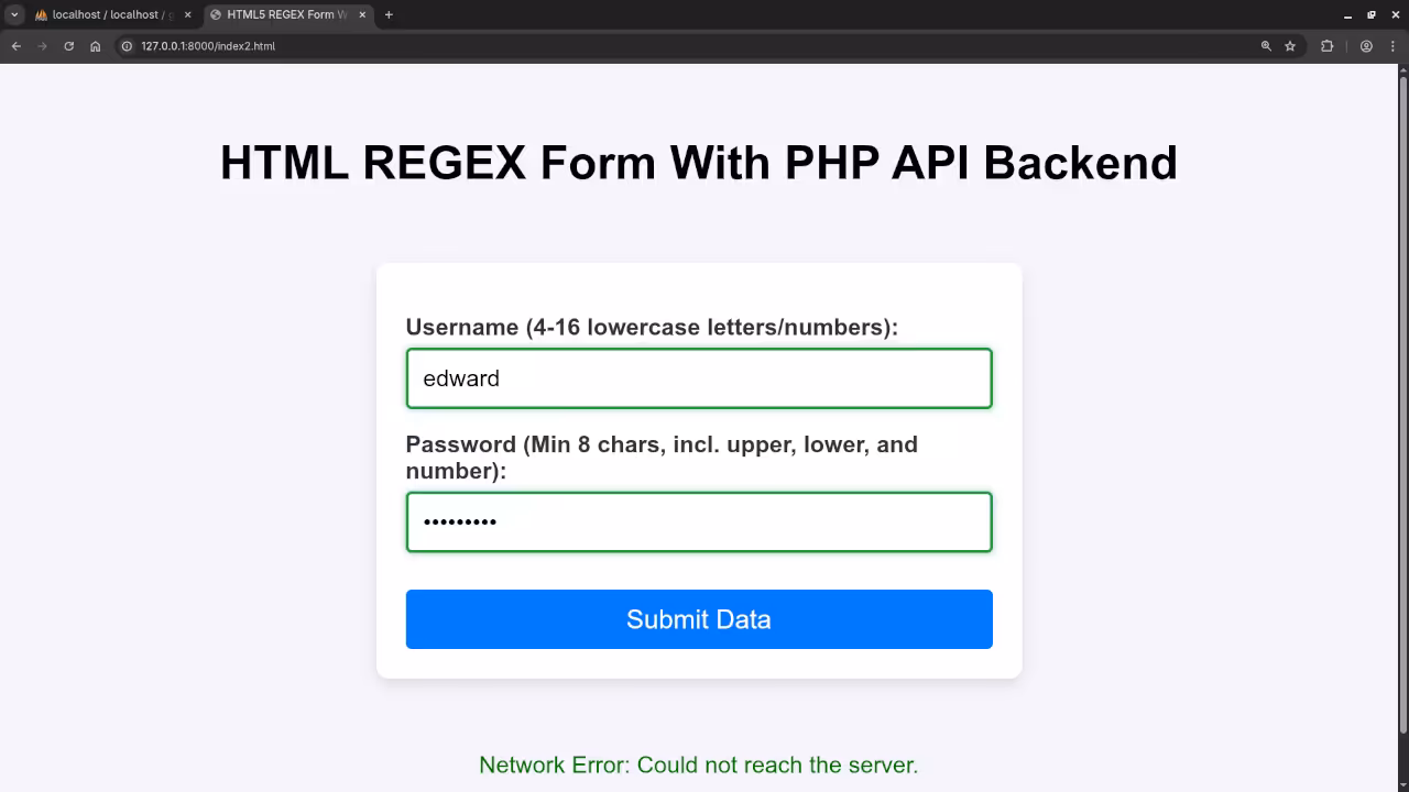 An HTML5 Regex Form Submit Error