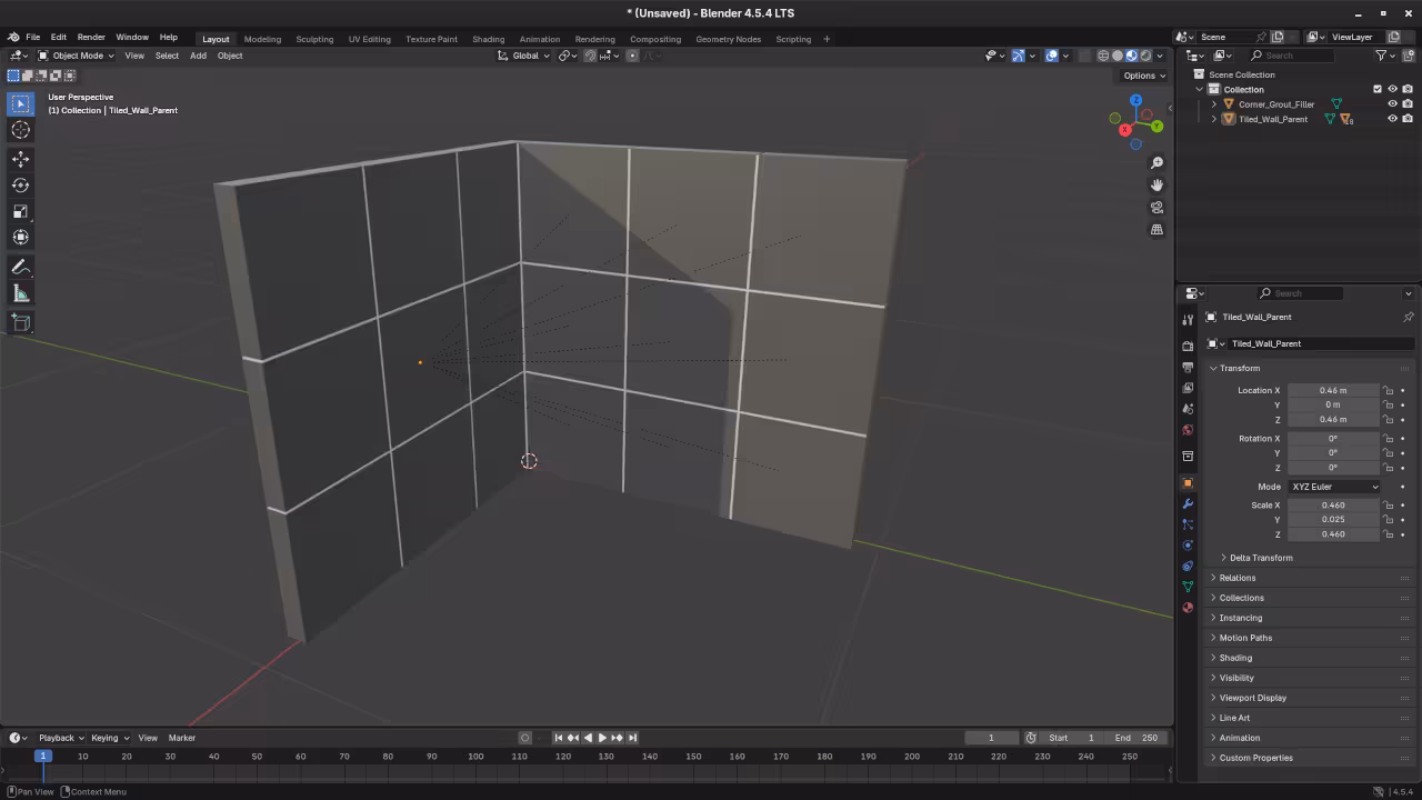 Low poly wall-tiled-corner in Blender