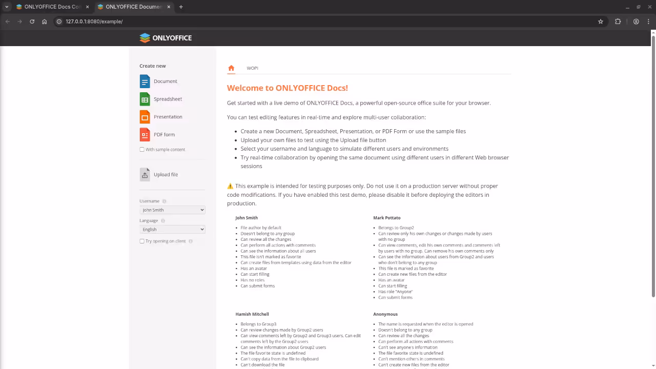 ONLYOFFICE Example URL