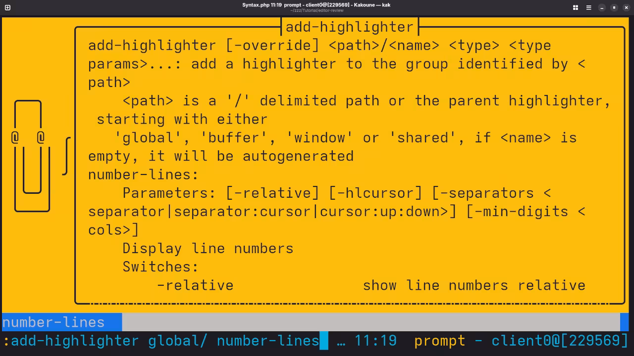 Kakoune Settings View