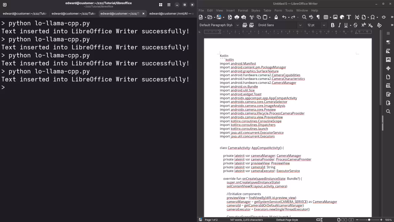 LibreOffice llama.cpp LLM answered request for Kotlin code