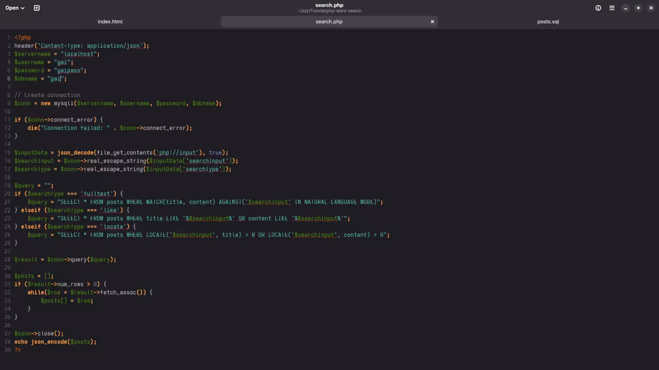 Word Search PHP Code