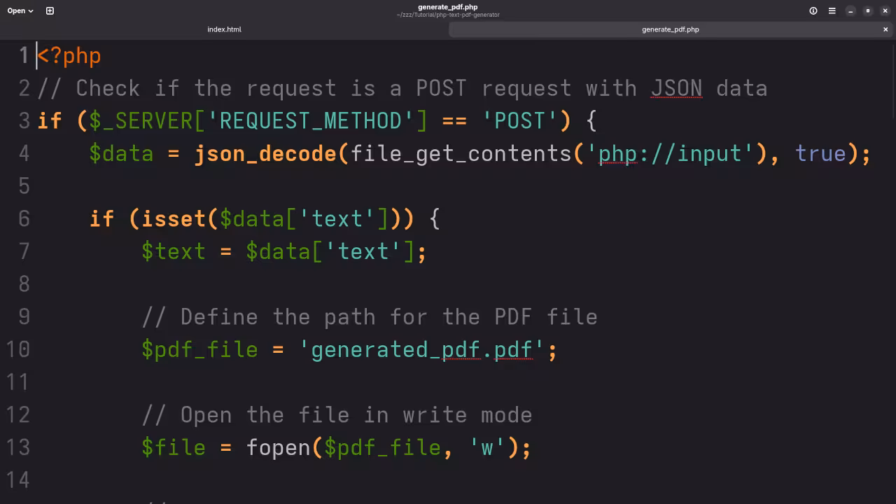 Generate PDF PHP Code