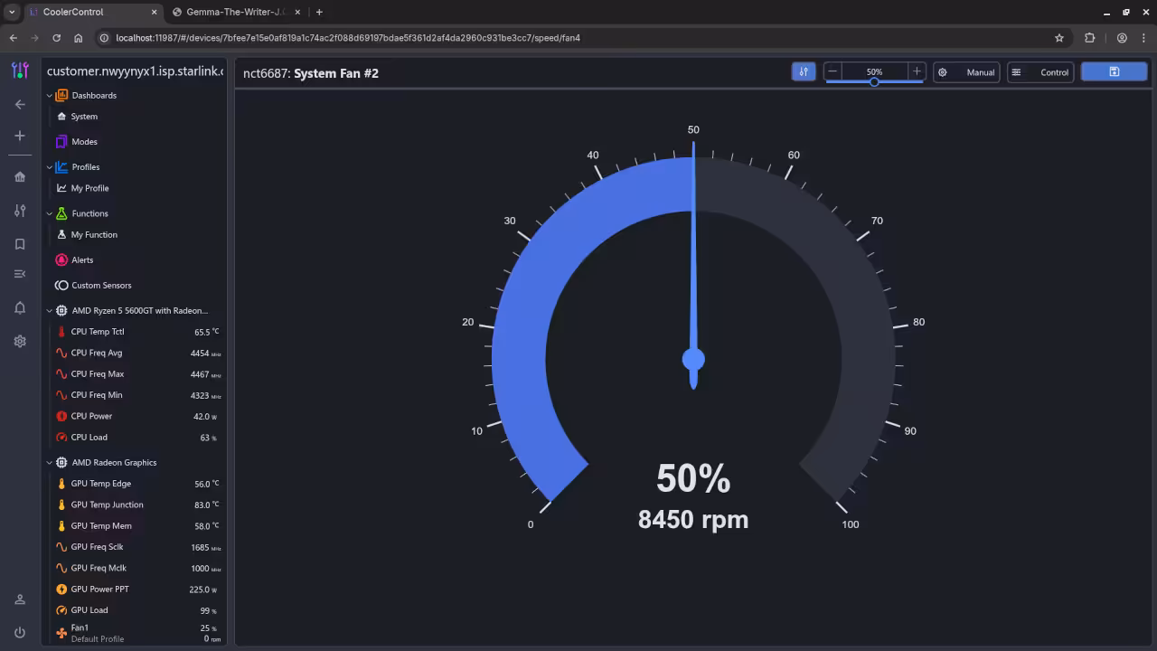 CoolerControl Showing AMD Instinct Mi60 temperature