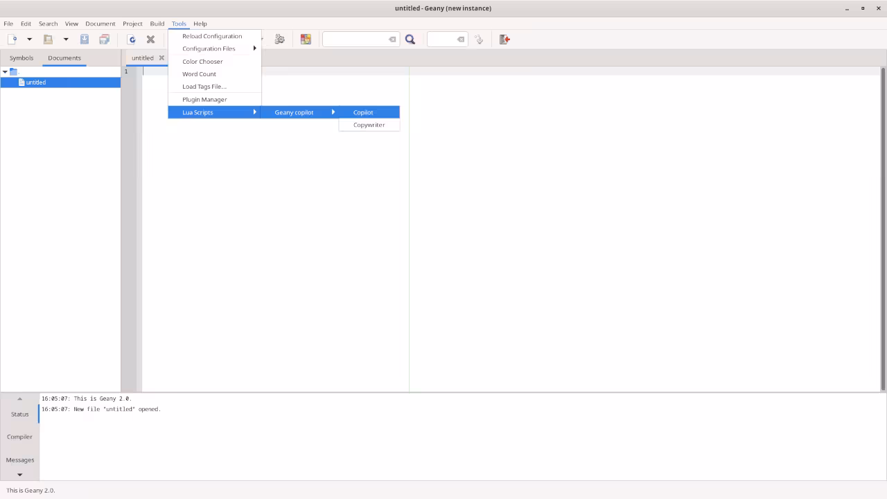 Geany 2.1 Open Geany Copilot