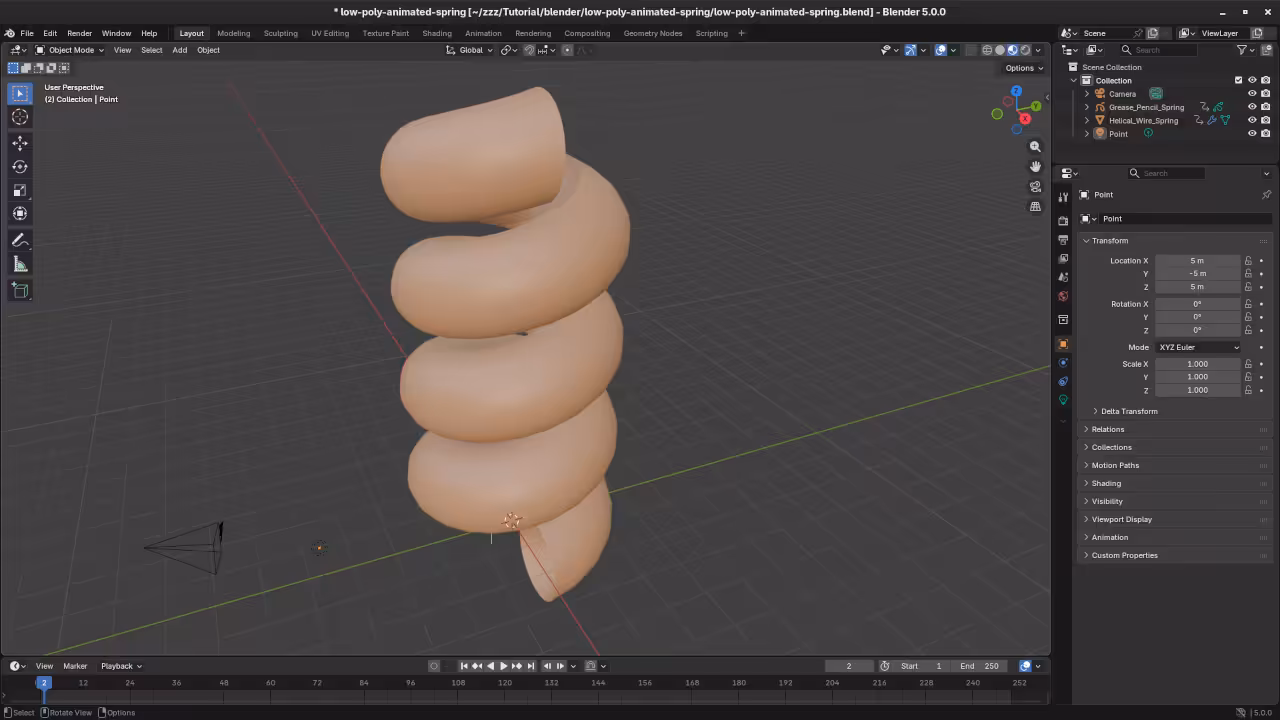 Low poly Animated Spring in Blender