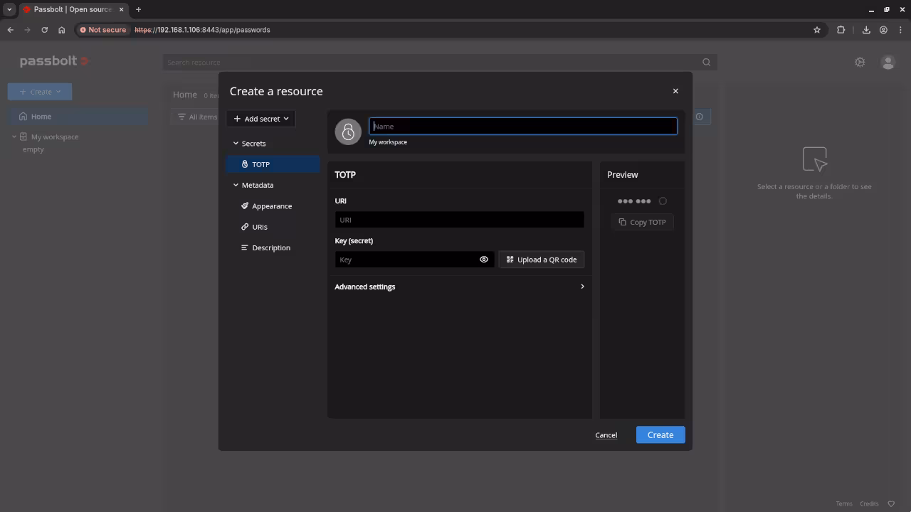 Passbolt Resource Creation