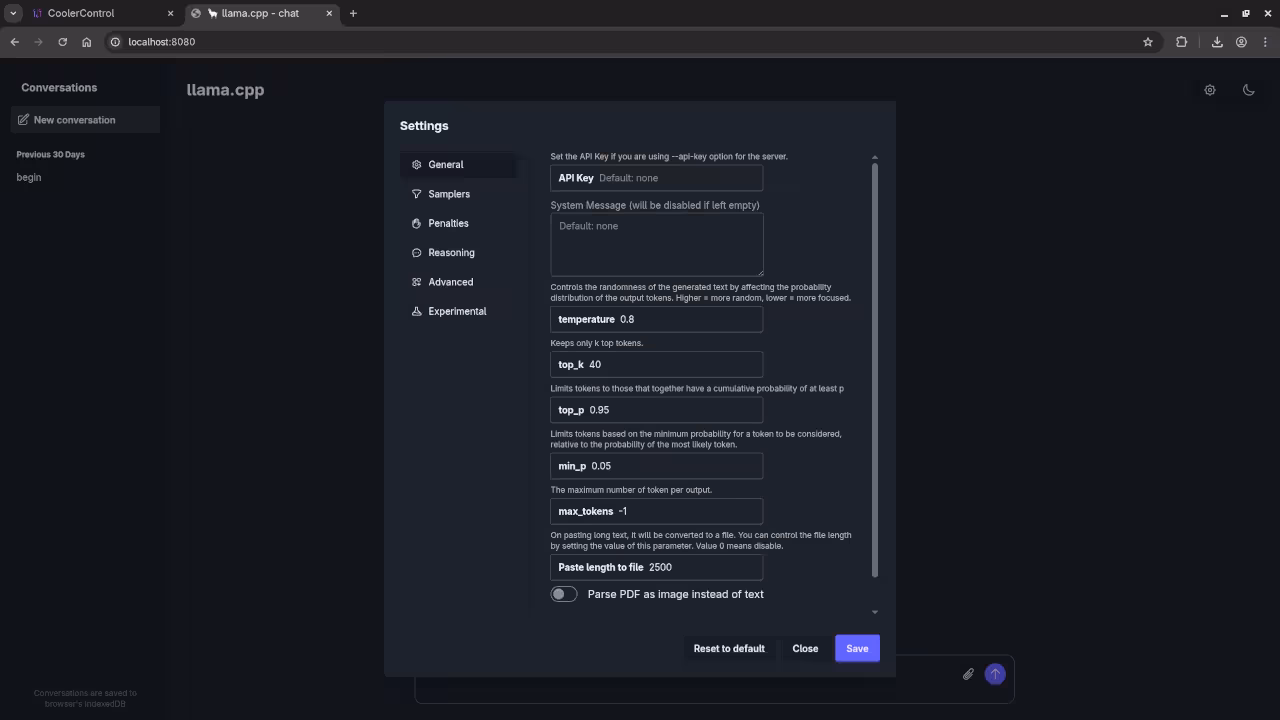 Llama.cpp WebUI Settings