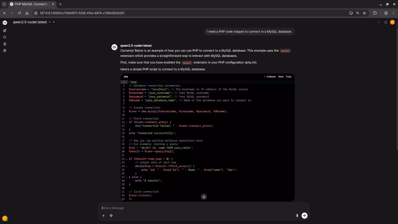 Qwen2.5-Coder 7B answered question about PHP code