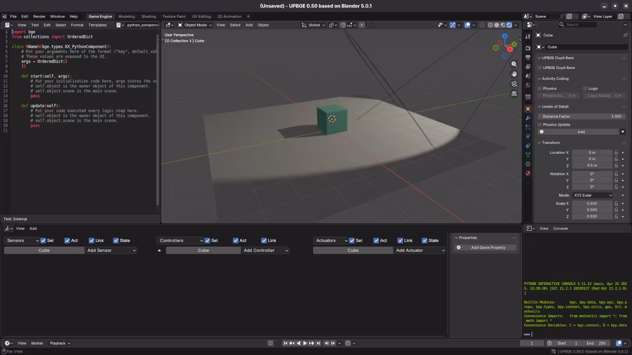 UPBGE Default Dashboard