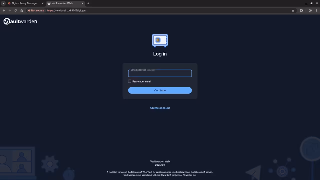 Vaultwarden Initial Setup