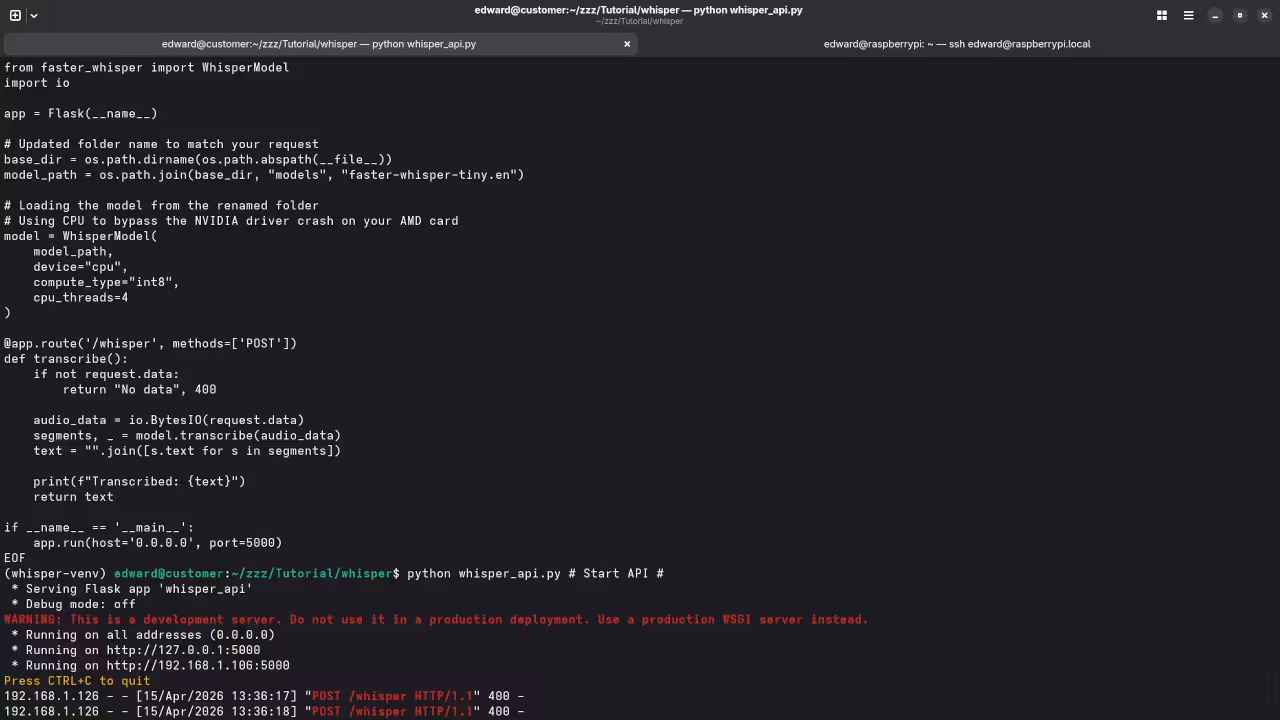 Terminal output showing Raw PCM stream
