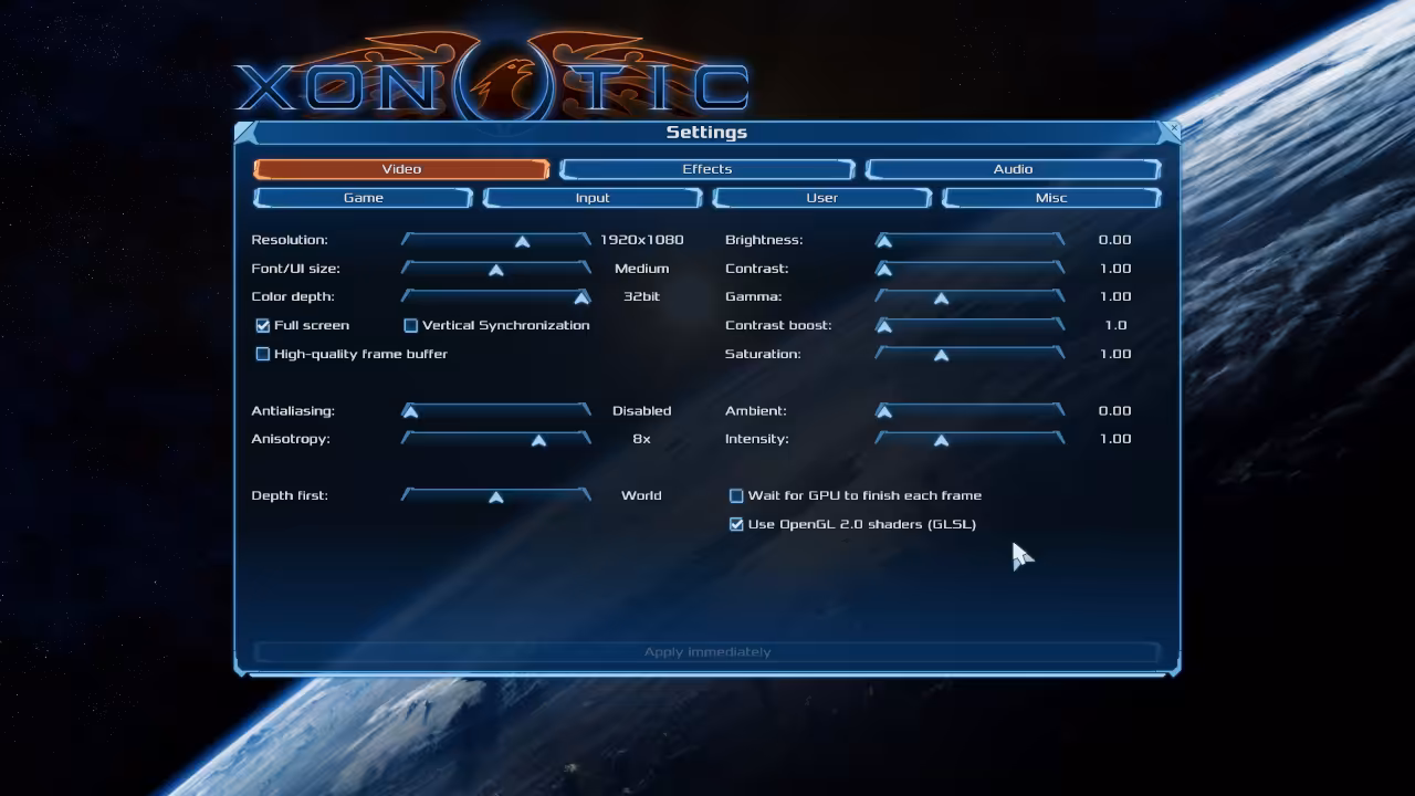 Engine configuration settings
