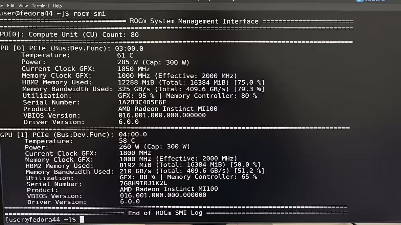 Performance comparison chart showing AMD Mi60 versus Nvidia RTX 5090 specifications