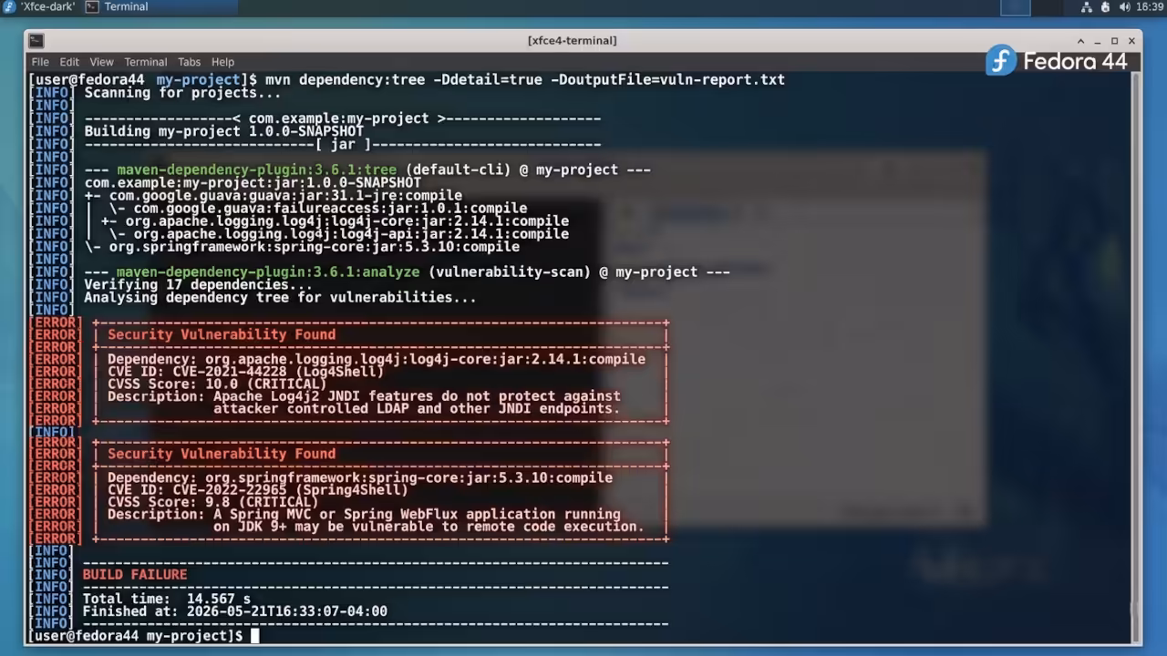 Maven dependency audit terminal output