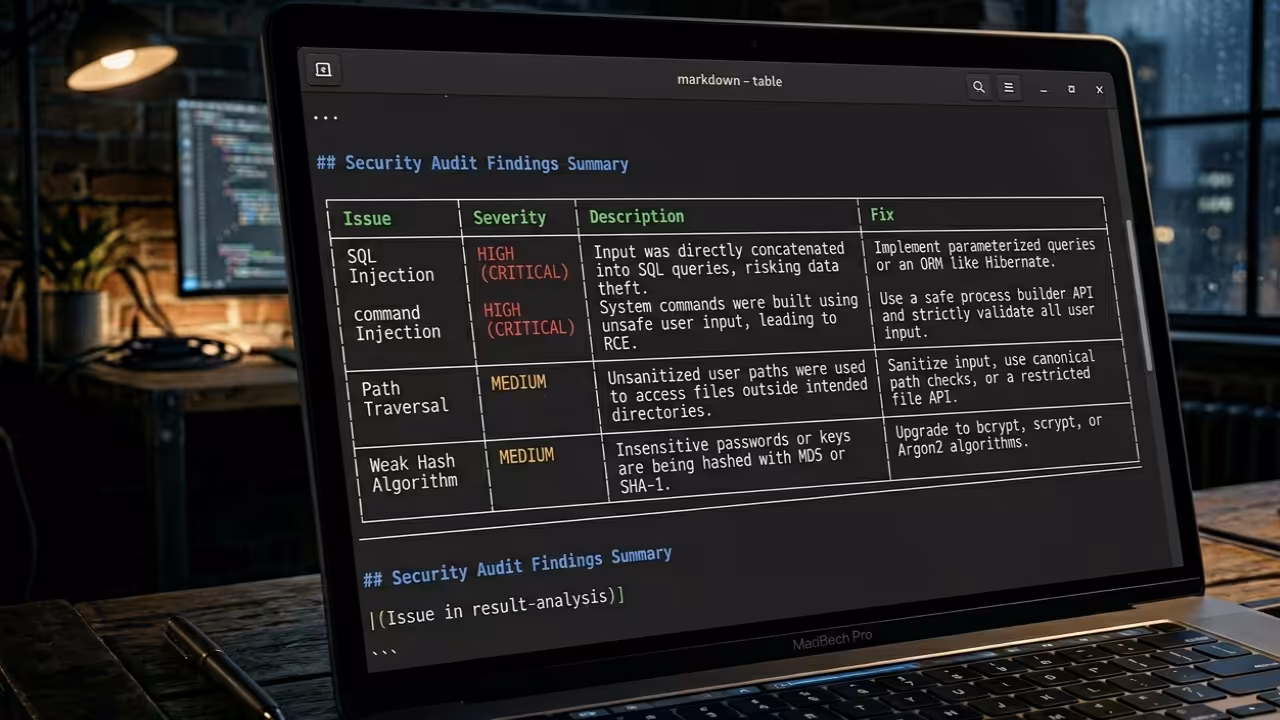 SpotBugs output showing security vulnerabilities