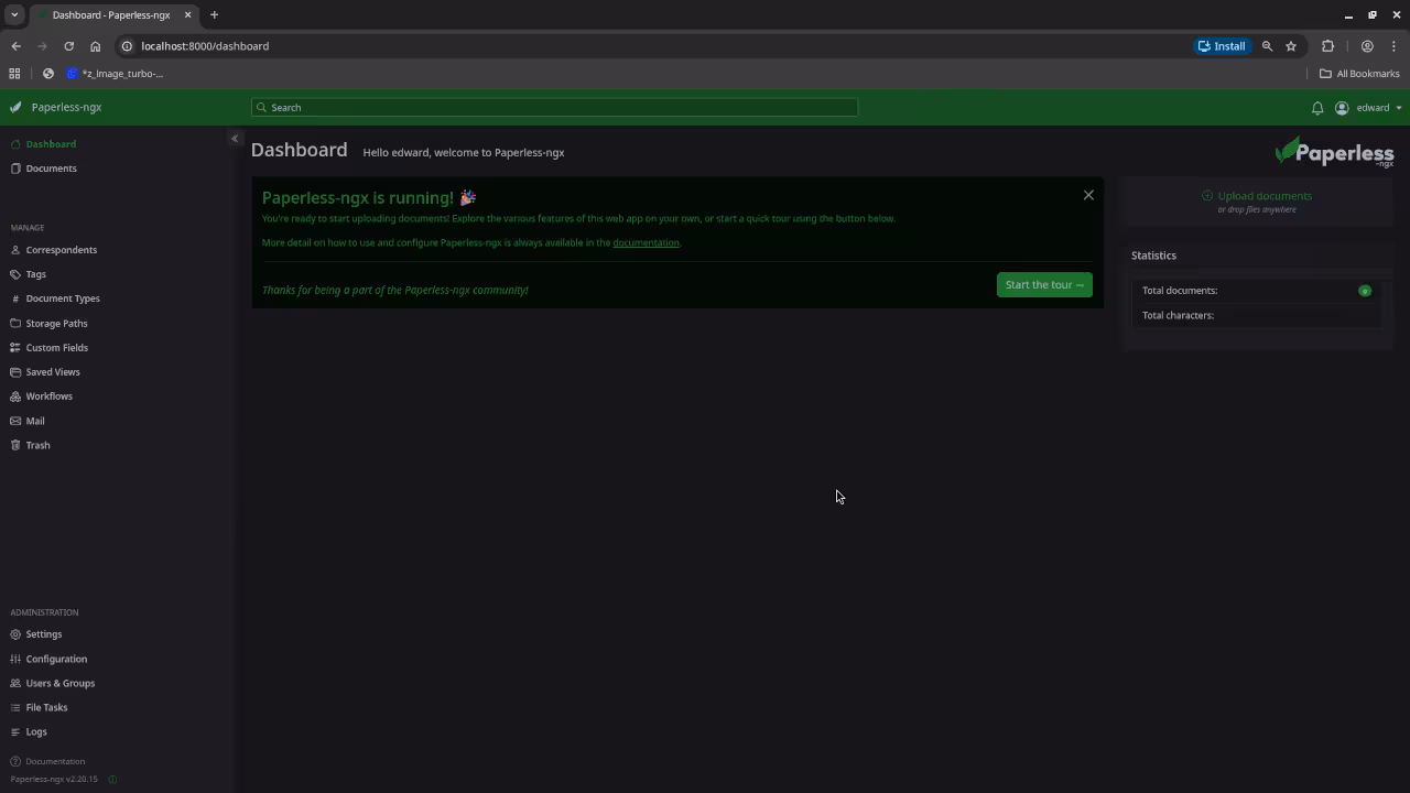 Paperless-ngx dashboard interface