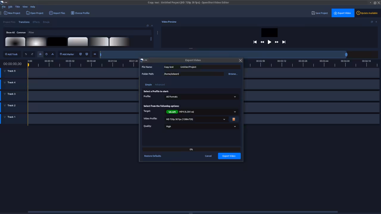 OpenShot Export Dialog Showing AMF Codec Selection