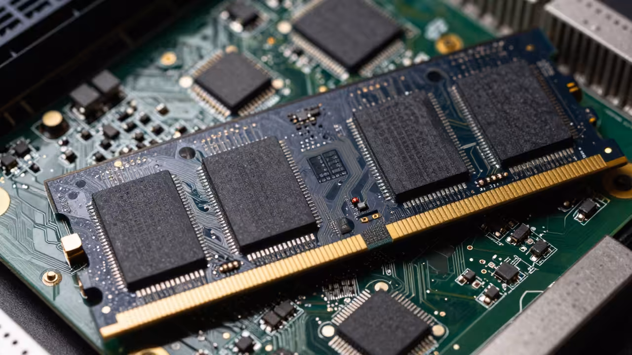 High contrast macro shot of industrial compute card circuitry