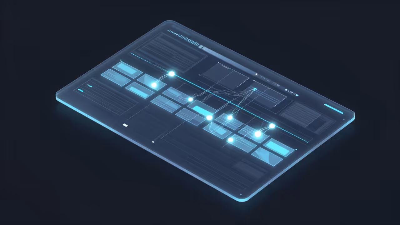 Isometric view of video editor timeline nodes