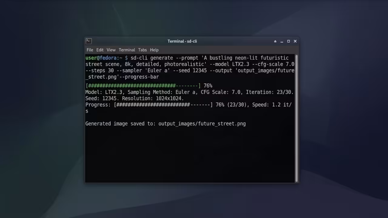 AMD Instinct MI60 GPU with terminal showing LTX 2.3 image generation progress