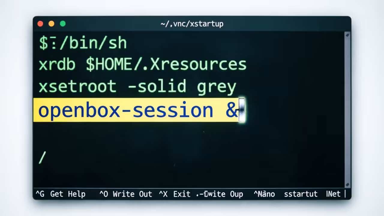 Nano editor showing xstartup configuration