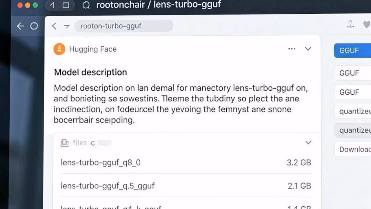 Hugging Face Lens-Turbo-GGUF model card showing quantization variants