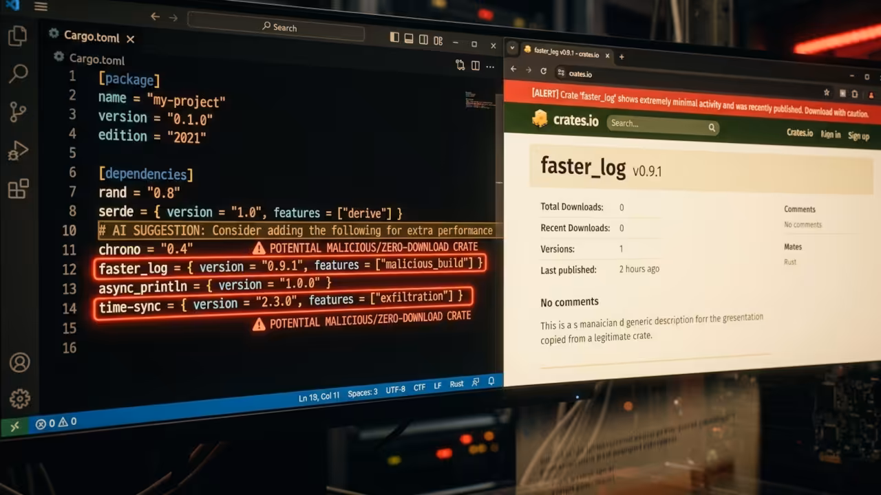 Terminal running cargo deny check showing supply chain analysis warnings about unverified dependencies in Rust project