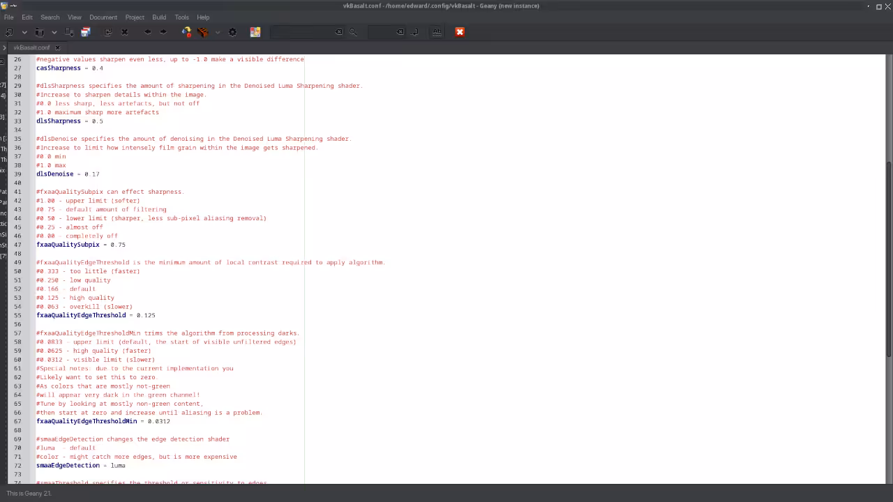 vkBasalt configuration file in XFCE4 text editor