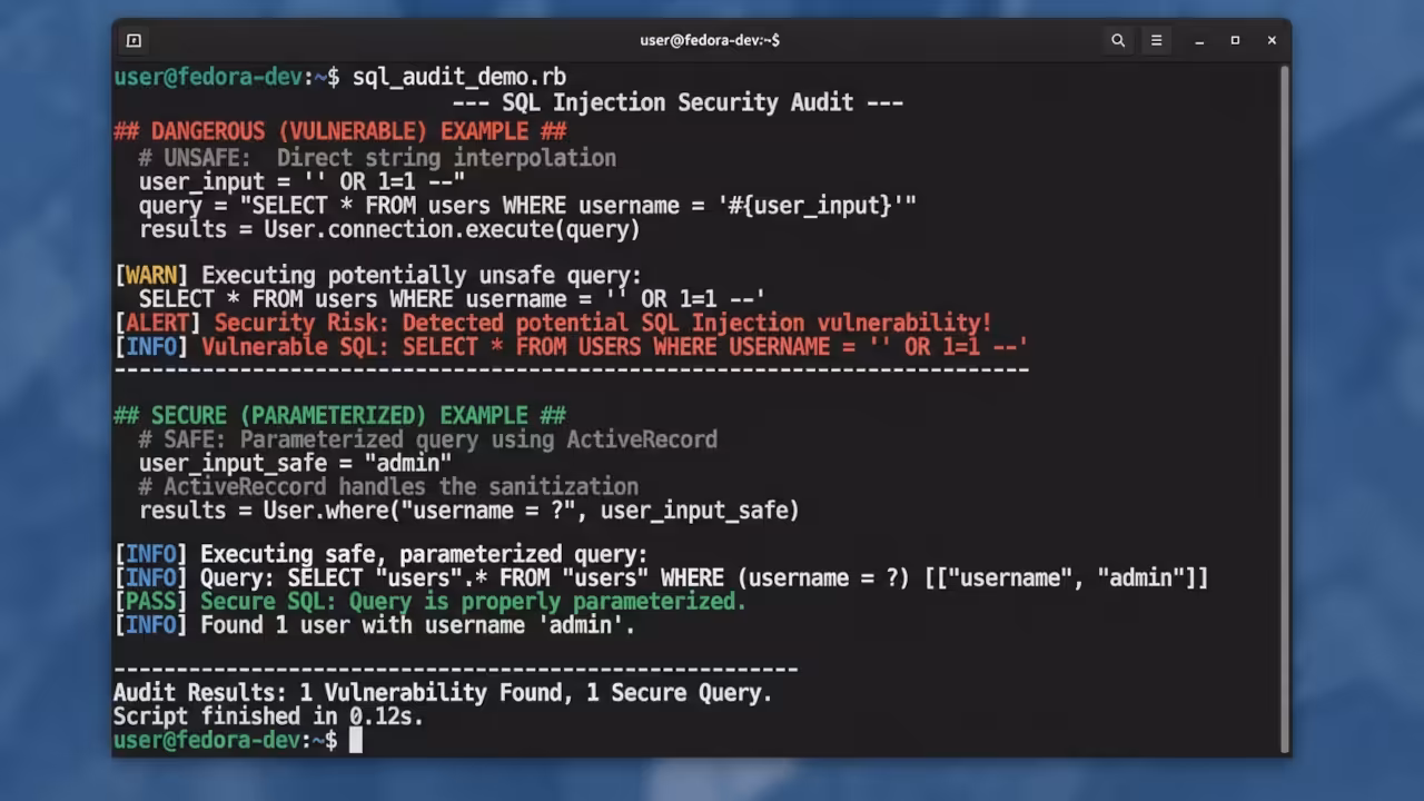 Secure parameterized SQL query implementation