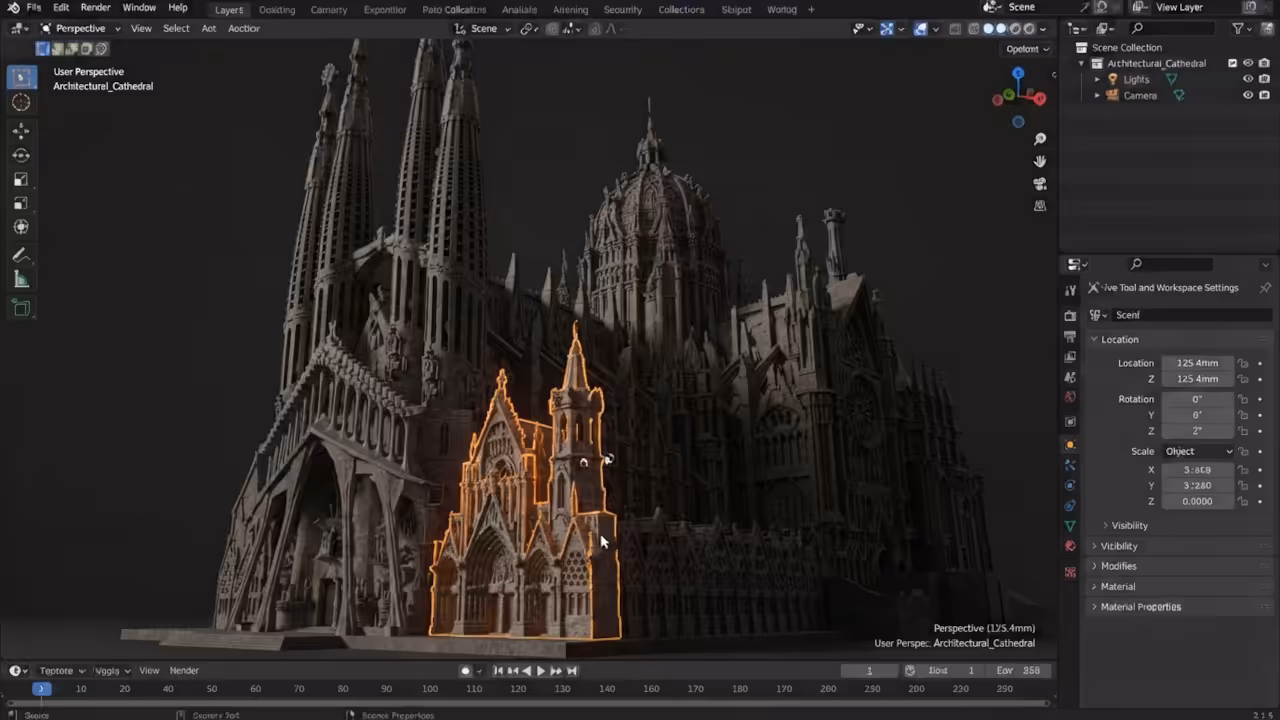 Blender 3D Viewport showing complex architectural mesh