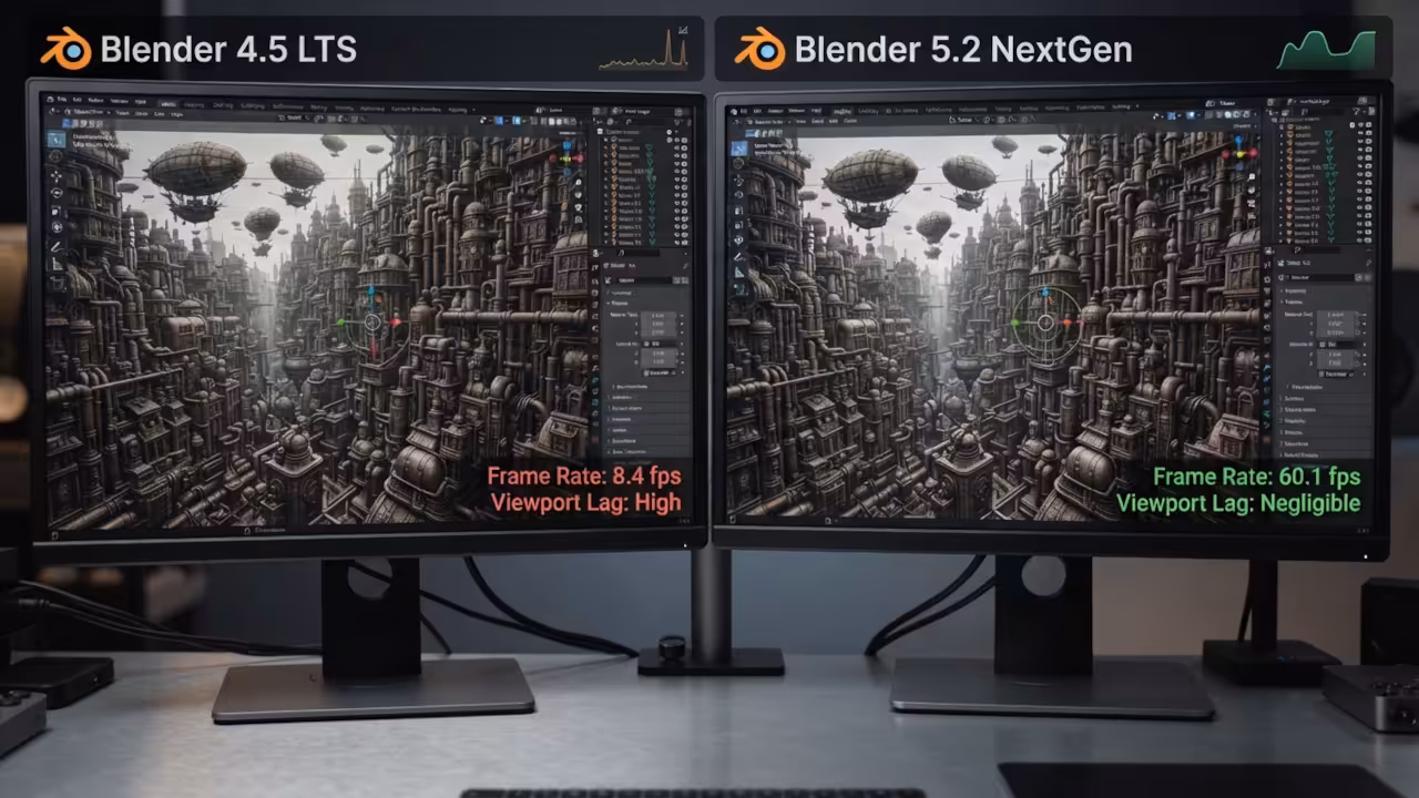 Blender 4.5 vs 5.2 viewport comparison