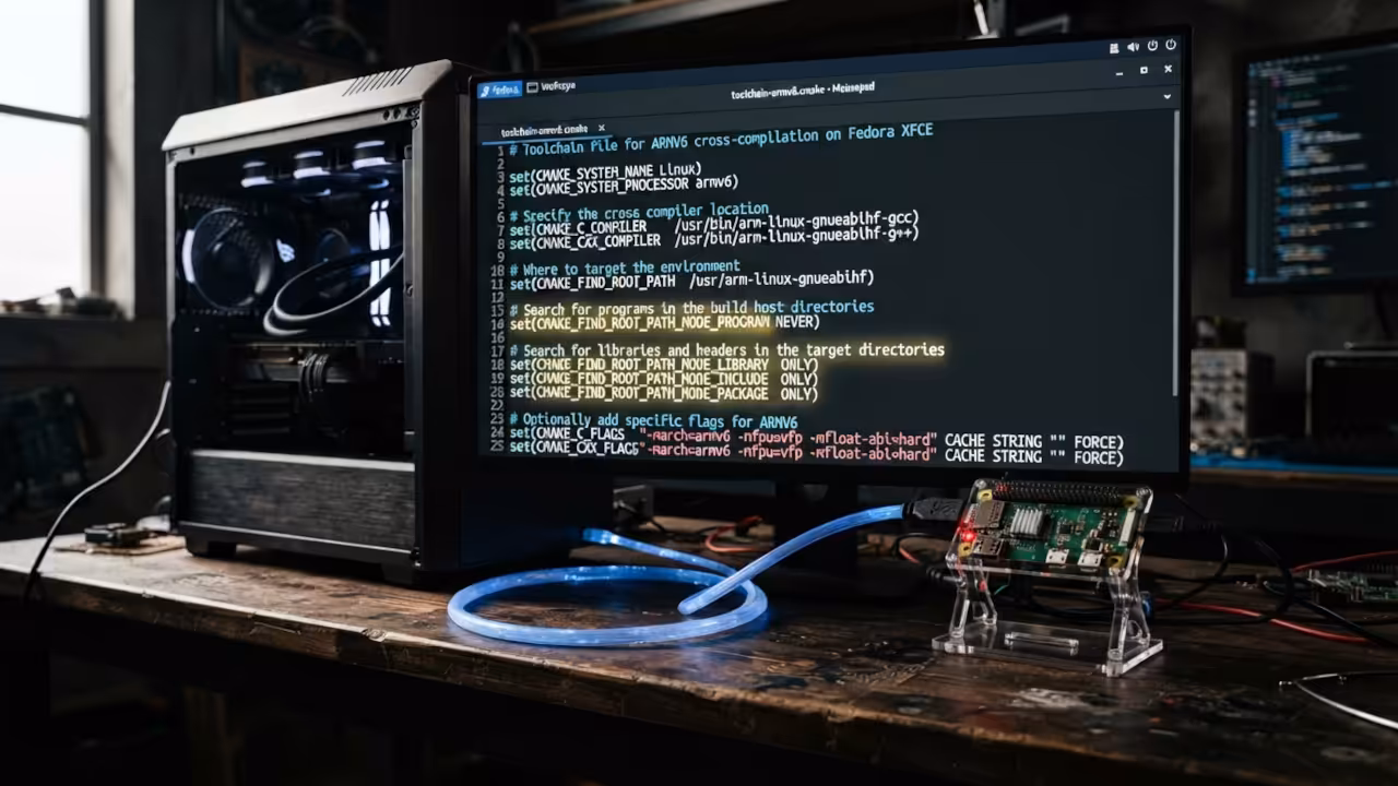CMake toolchain file configuration for ARMV6 cross compilation