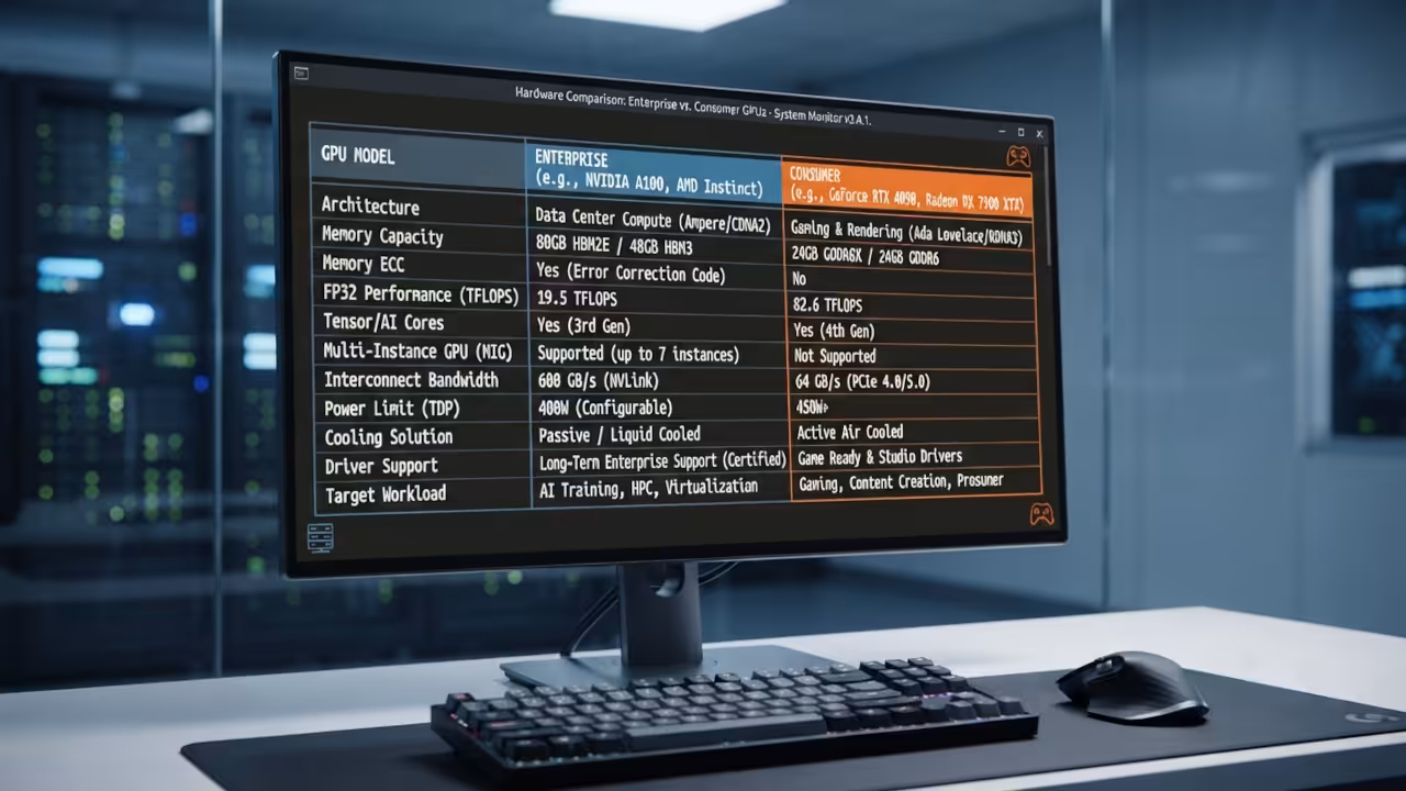 Hardware comparison table screenshot