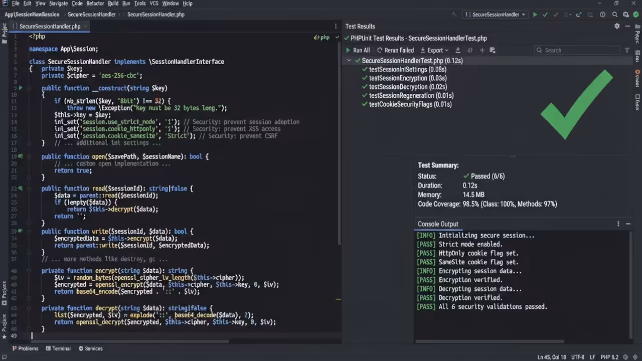 Secure PHP session handler implementation with syntax highlighting