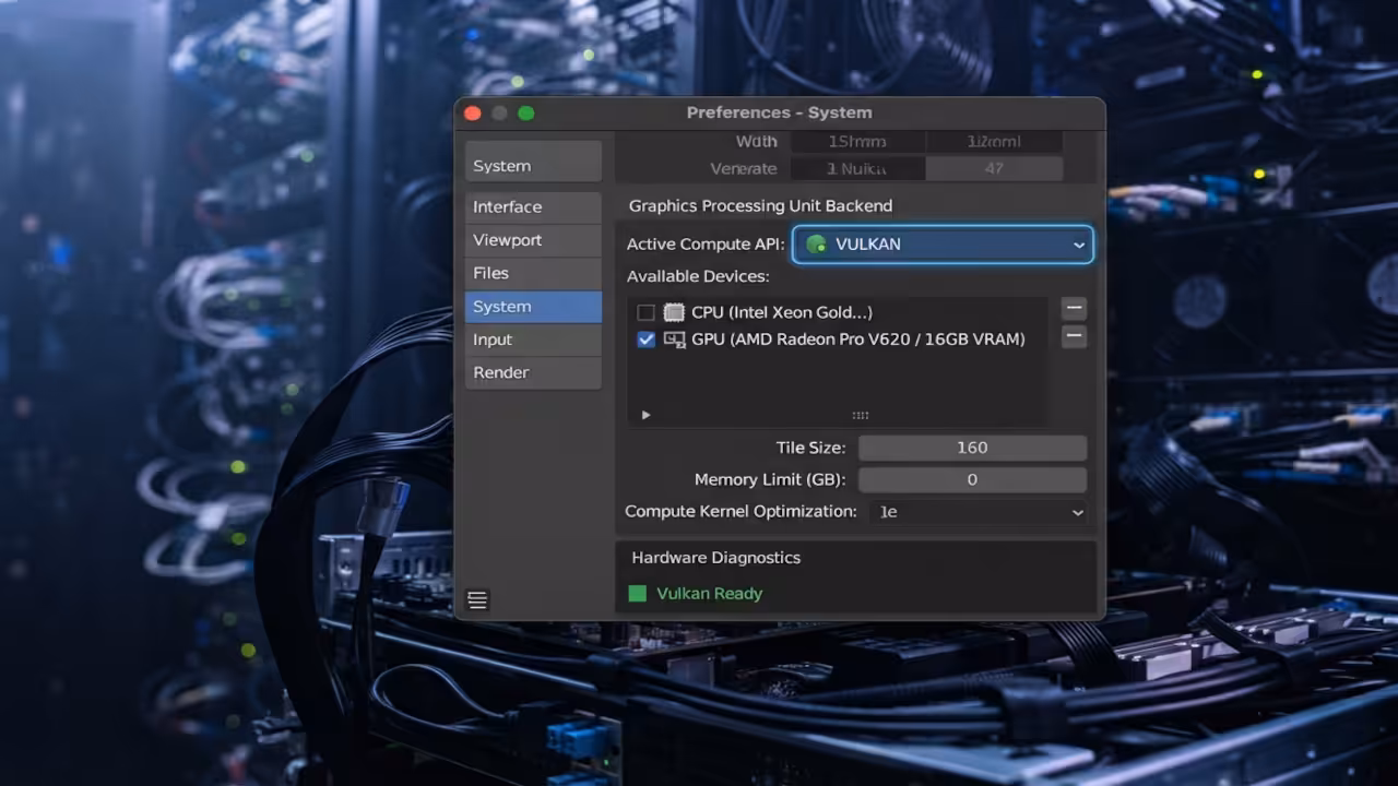 Blender system preferences Vulkan backend